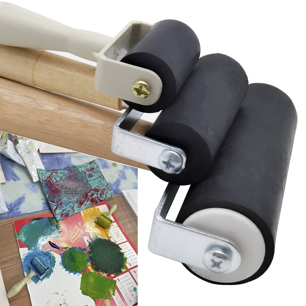 3 Pack Rubber Brayer Roller for Crafting Printmaking Ink Applicator Wallpaper