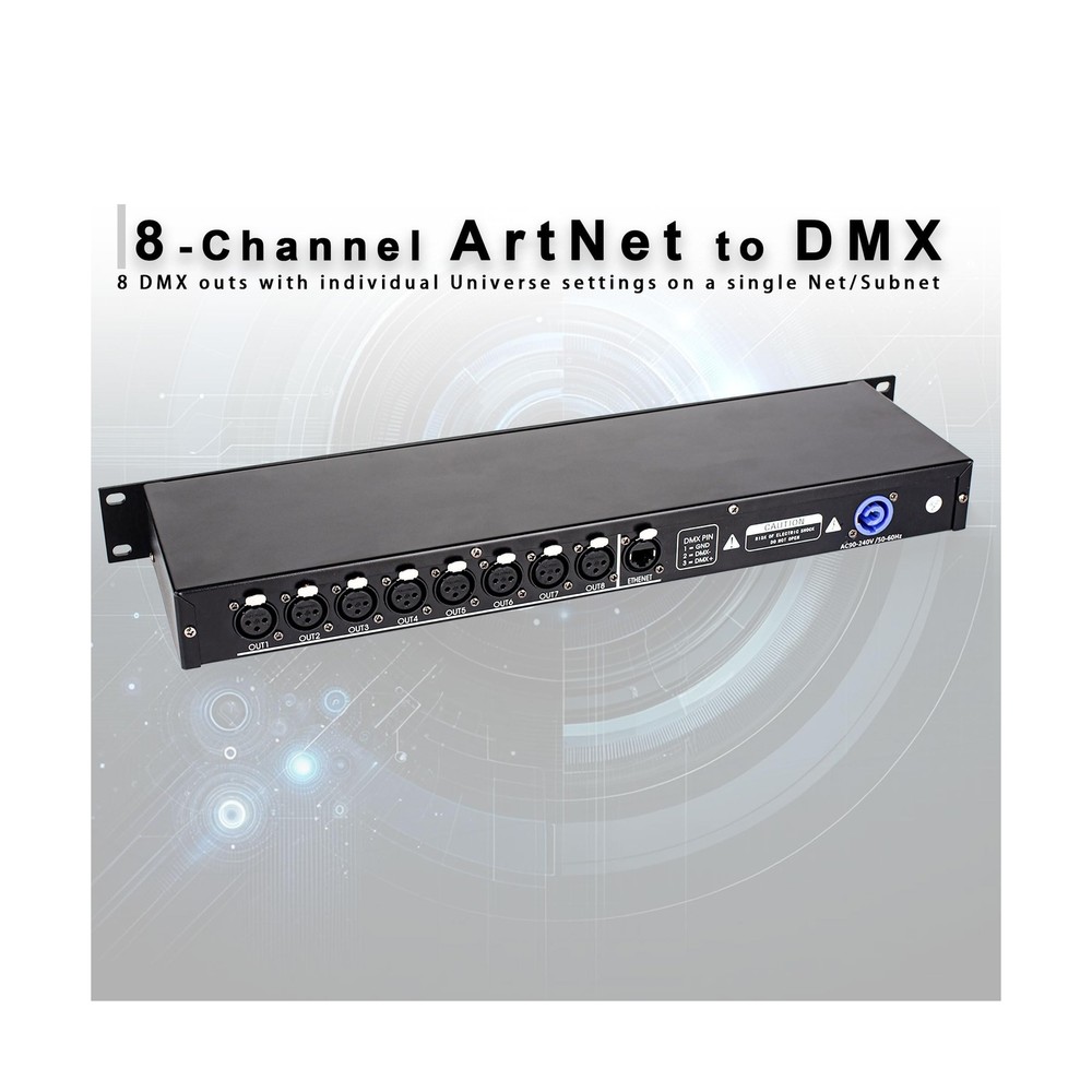 ArtNet DMX Interface, 8-Channel, 19" Rack, 1U Stage Lighting Network Control,...