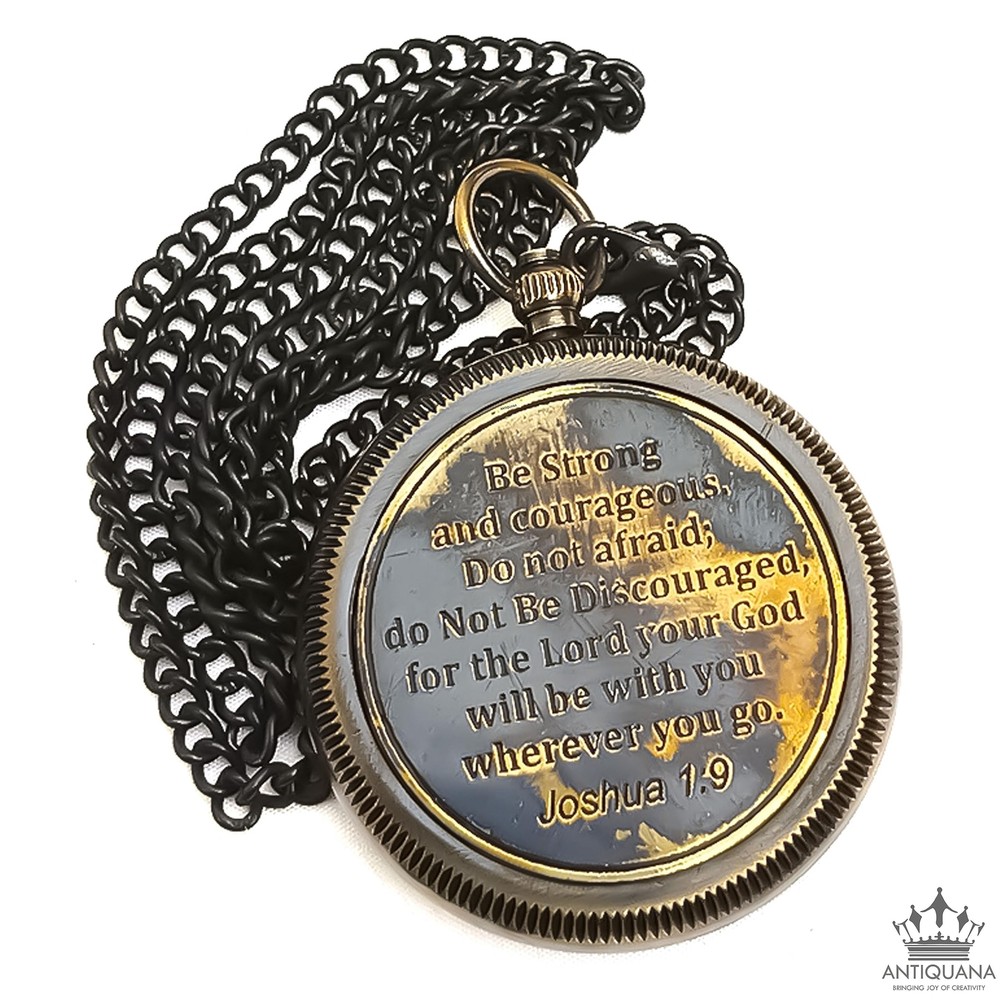 Be Strong and Courageous Engraved Compass with Authentic Leather Case Brass C...