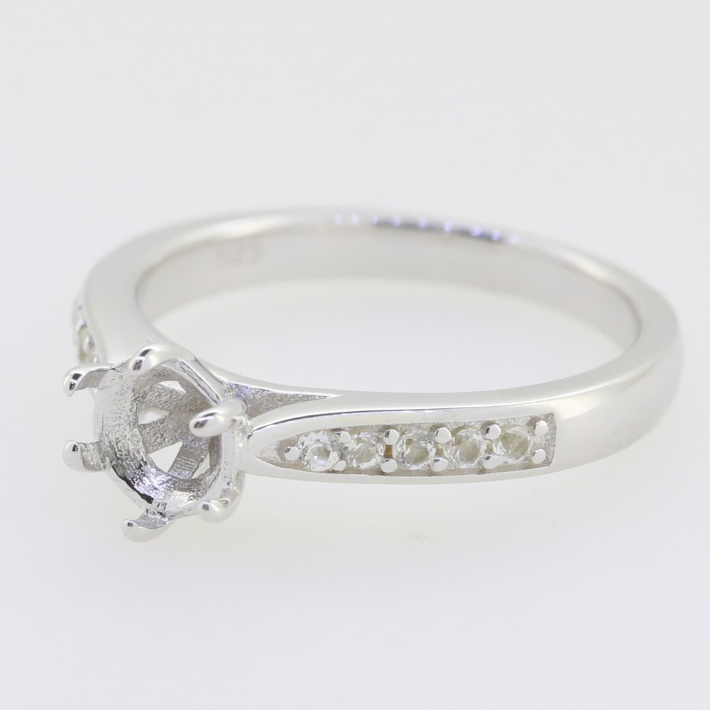 Sterling Silver Semi Mount Ring Setting Round RD 6.5mm solitaire White