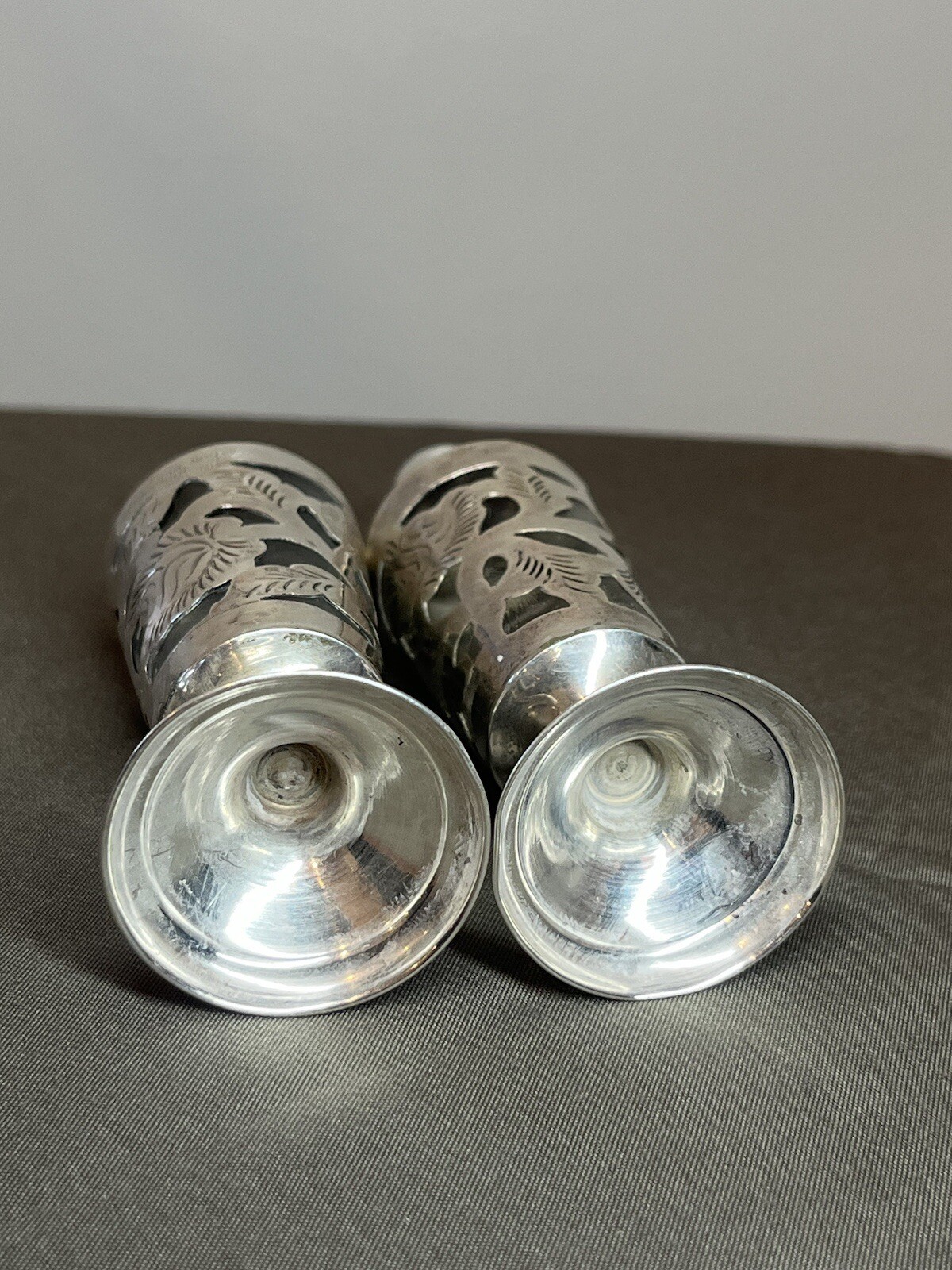 Vintage Mexico Sterling Silver Overlaid Signed D.F GHM Salt and Pepper Shakers