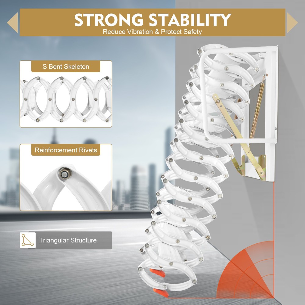 12 Step Wall Mounted Telescoping Loft Ladder Pull Down Folding Attic Stairs