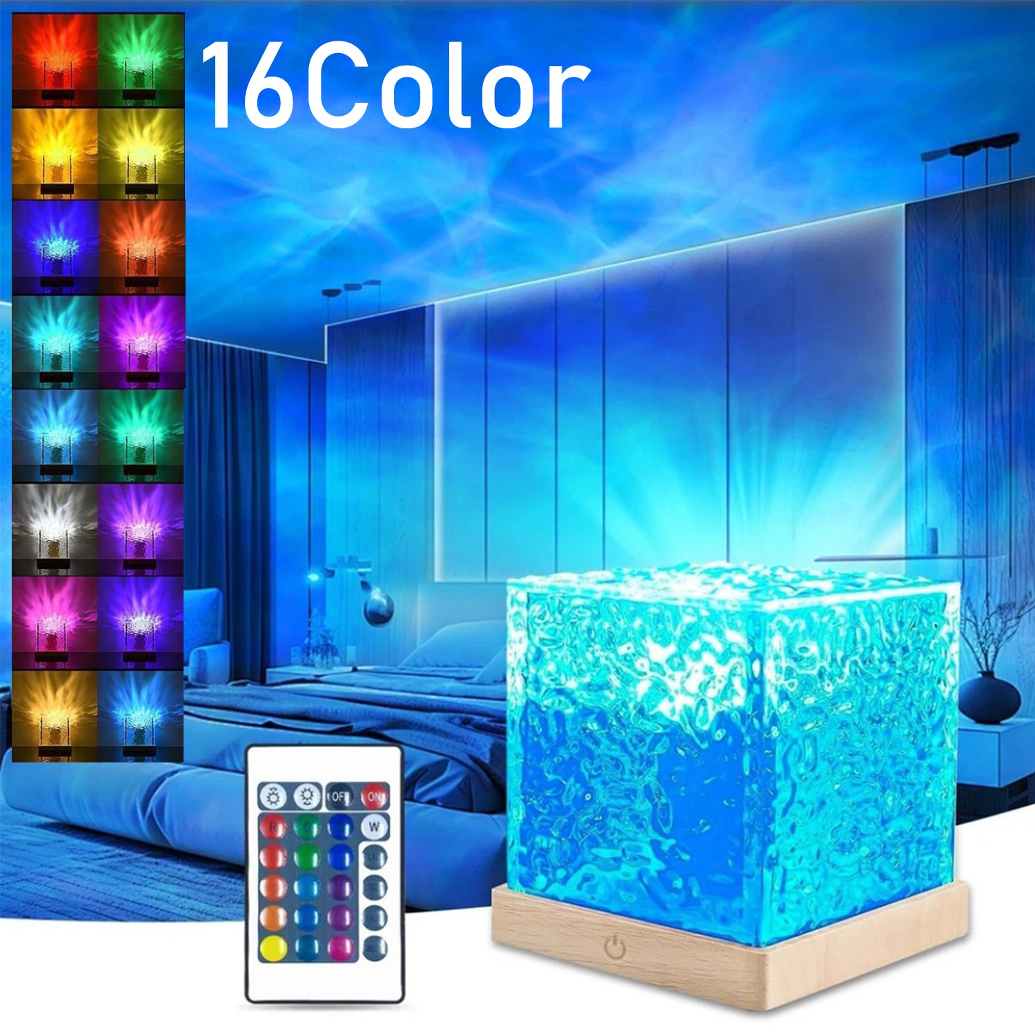 16 Colors LED Night Light Ocean Wave Projector Lamp Aurora Rechargeable Bedroom