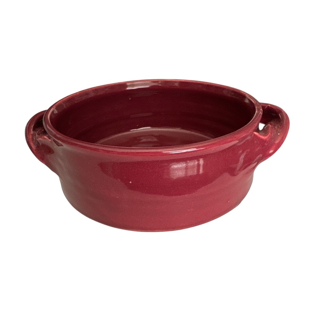 Vintage Signed Bear Pottery 7” Cherry Red Baking Pot