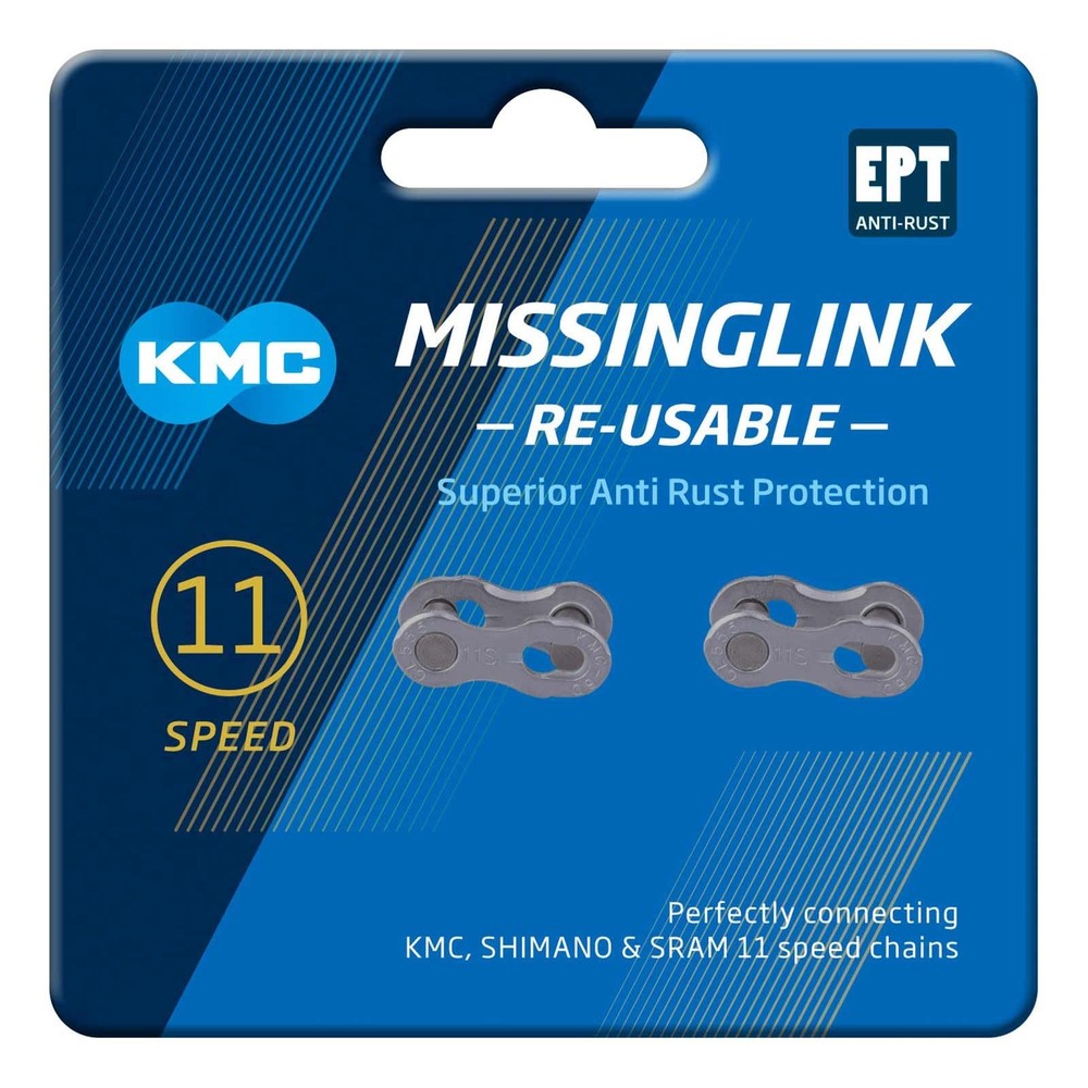 KMC 11 Speed EPT Re-Usable MissingLink, Dark Silver, 2 2 pairs, Silver