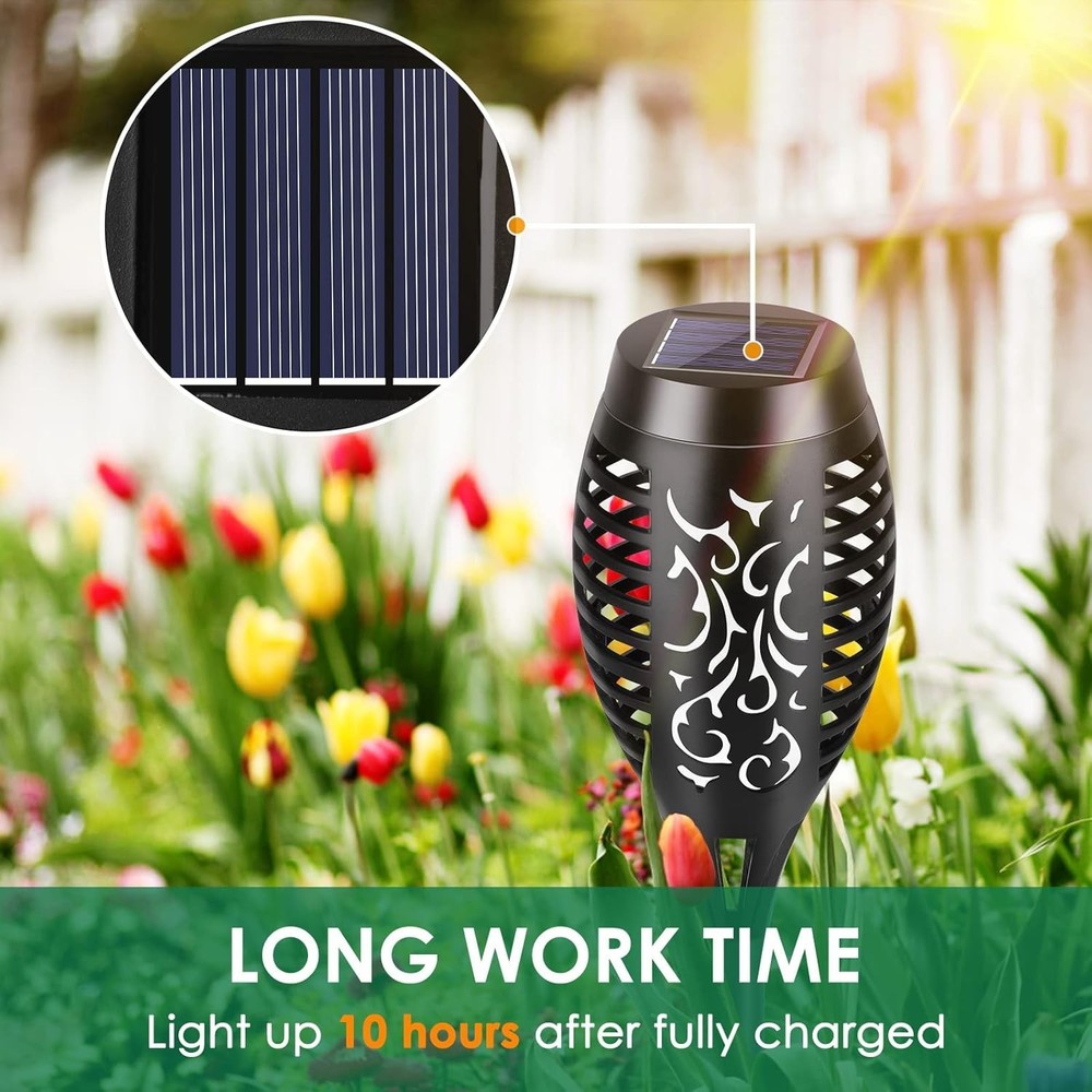 12 Pack Solar Torch Lights with Flickering Flame, LED Torch Solar Lights