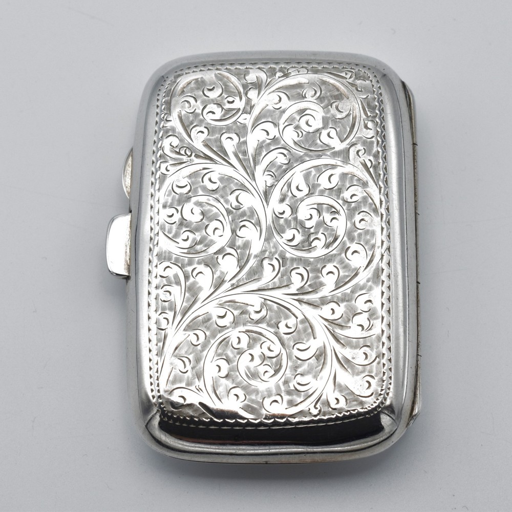 Antique Solid Silver Curved Cigarette Case 1906 Patterned Scroll Engraved Edward