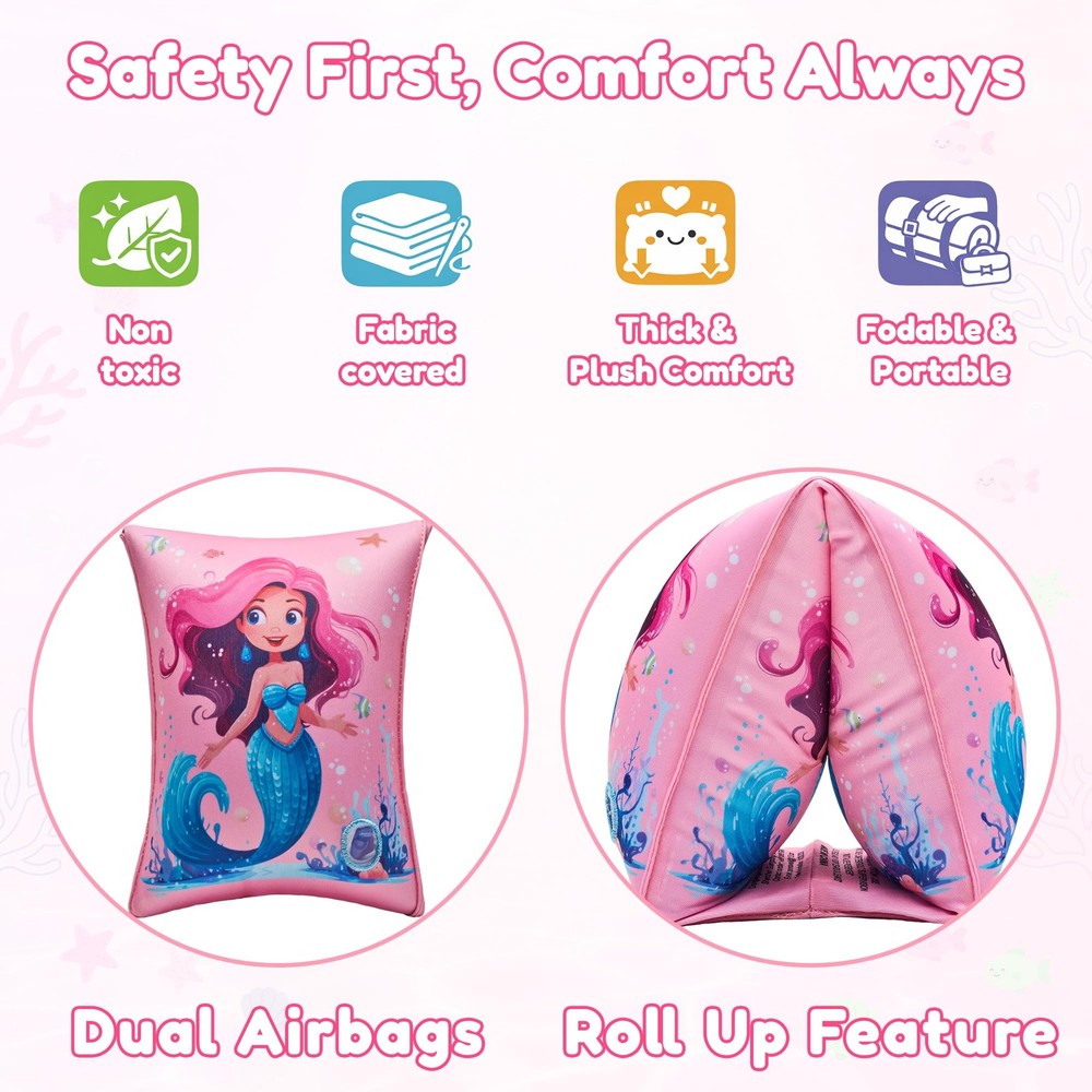 Arm Floaties for Kids, 2 Pack Inflatable Pool Floaties, Soft Fabric-Covered A...