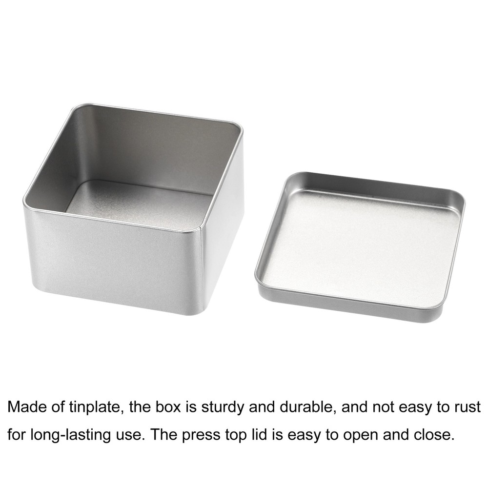 Metal Tin Box 3.66"x3.66"x2.17" Rectangular Empty Tinplate Containers Silver