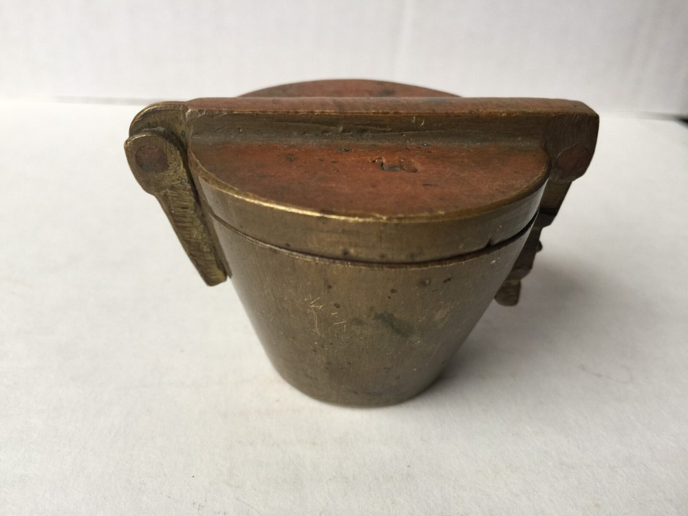 Antique (~18th c) Spanish Solid Brass Lidded Case, for Nested Weigth Set Medical