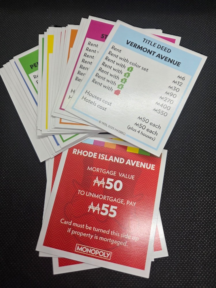 MONOPOLY 2025 Replacement Property Title Deed Cards NEW - YOU PICK