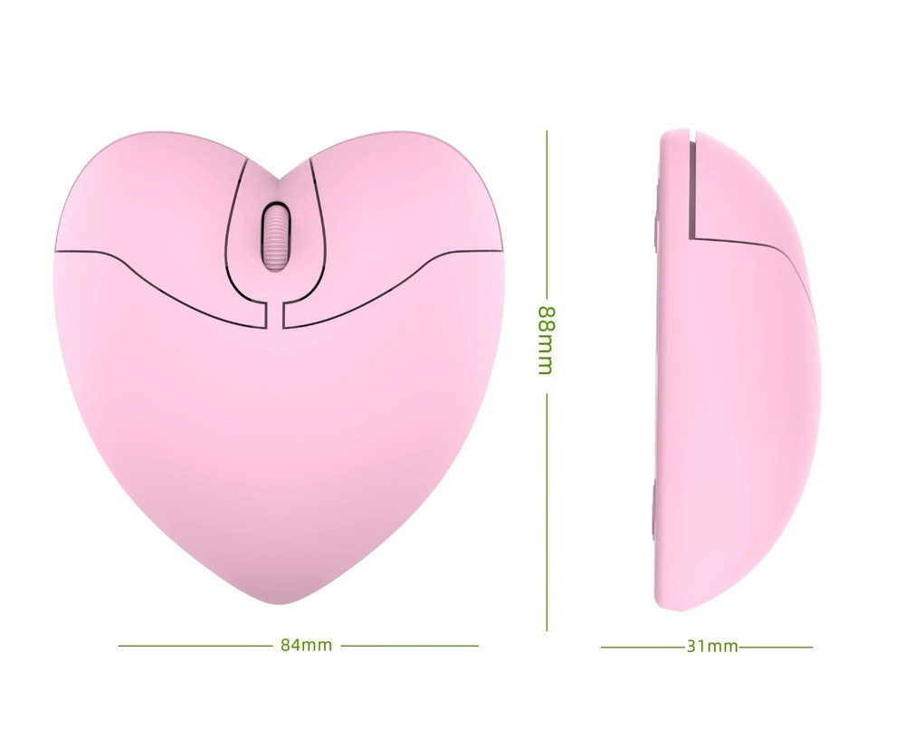 Pink Heart Bluetooth Computer Mouse With Receiver Cute Office Accessory