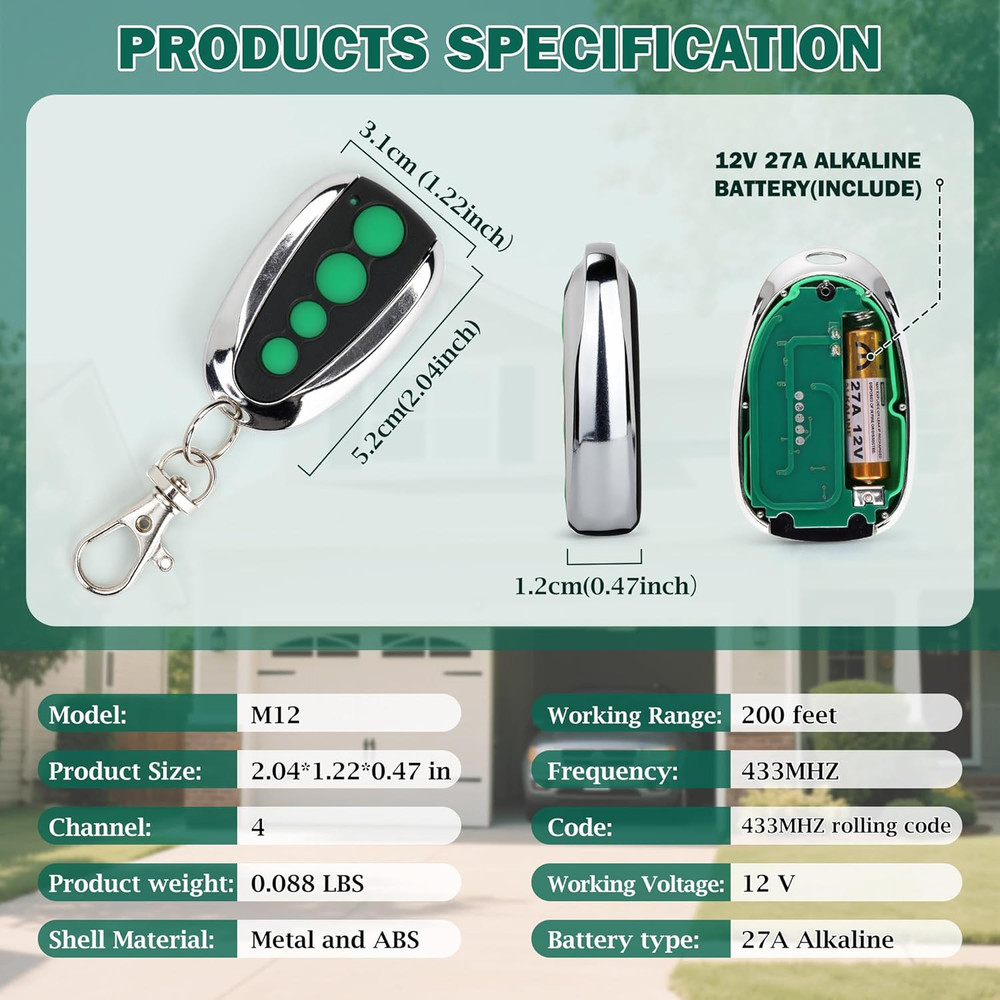 M12 Remote Control Transmitter 433.92 MHz for Automatic Swing Sliding 1 Pack