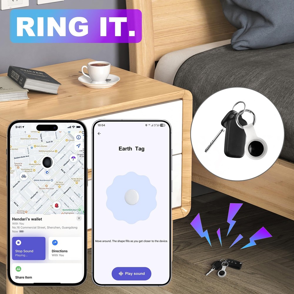 Air Tracker Tags-4 Pack, Dual System Smart Tag Compatible 4 Black/White