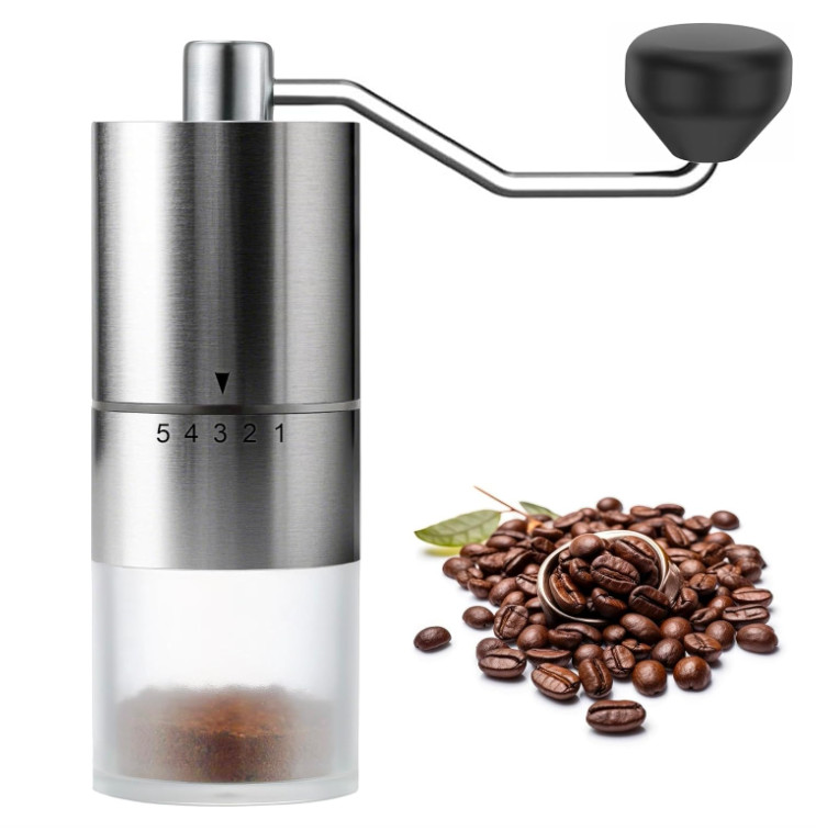 Portable Manuel Coffee Grinder Ceramic Conical Burr w/5 Adjustable Grind Setting