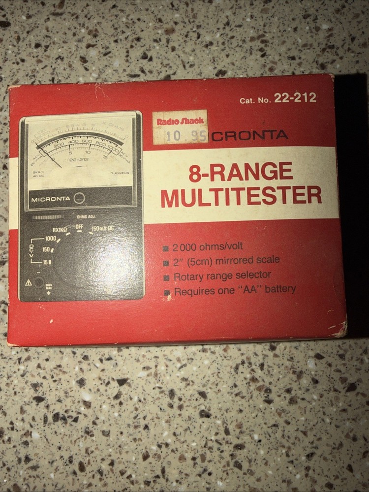 Micronta 22-212 Multimeter 8 Range AC/DC Current Ohms Tester Original Box Manual