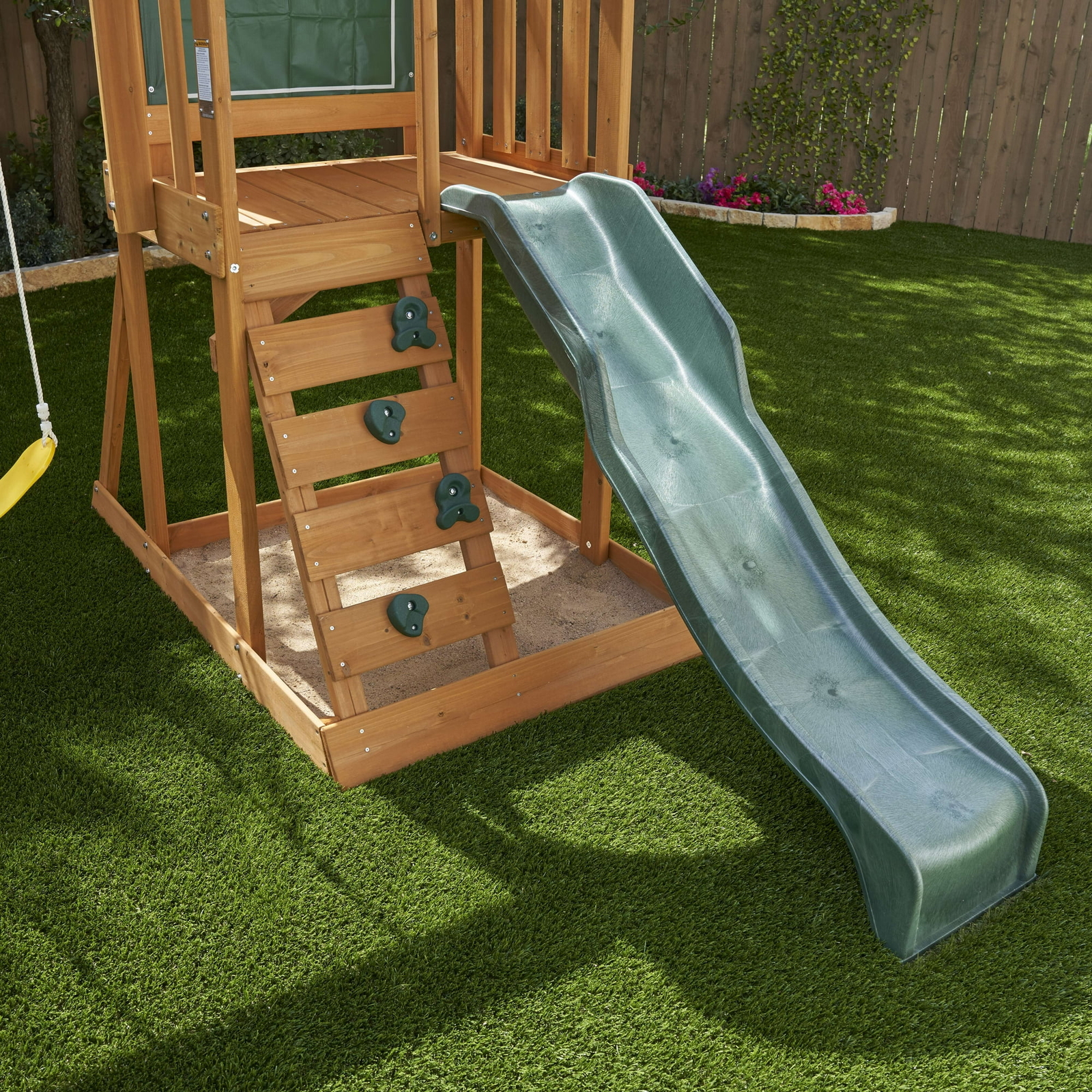 Outdoor Swing Set Playground Slide Chalk Wall Sandbox Rockwall Kids Backyard Fun