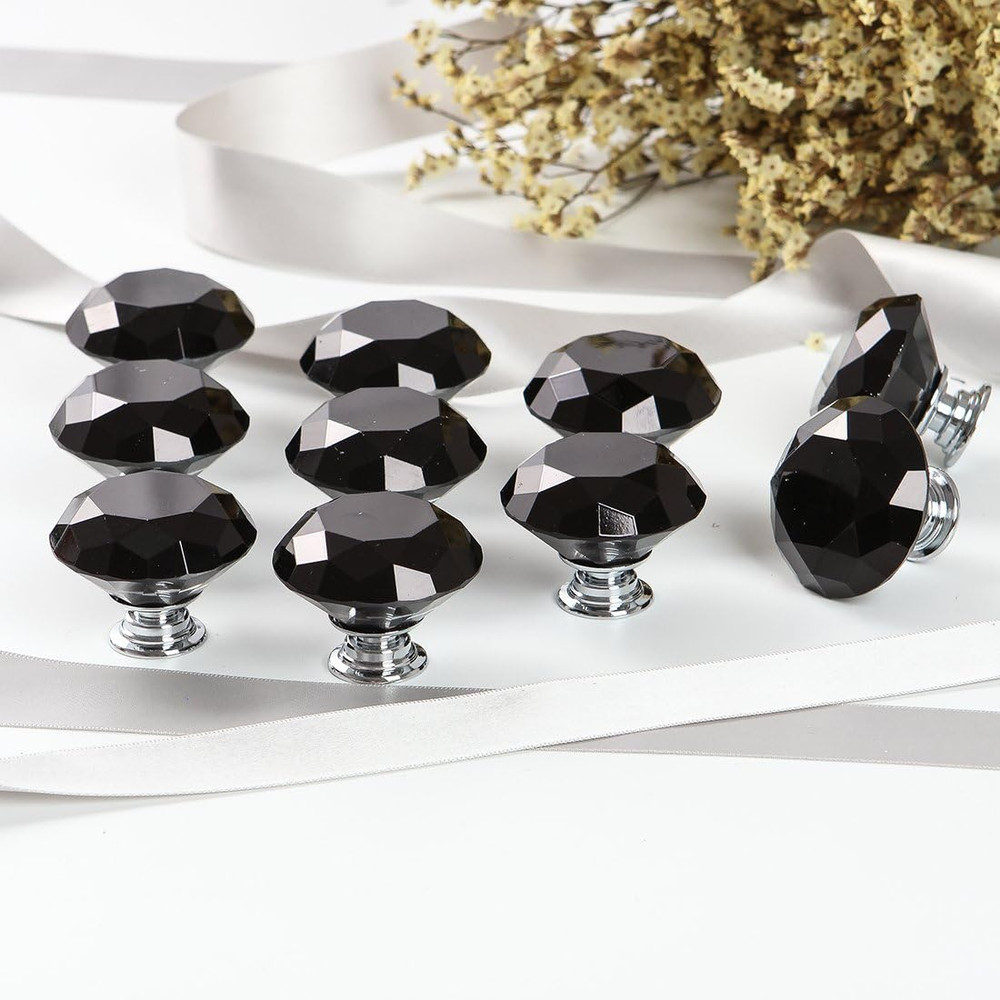 10 PCS Diamond Crystal Glass Pull Handle Cabinet Knobs Cupboard Drawers Cabinet