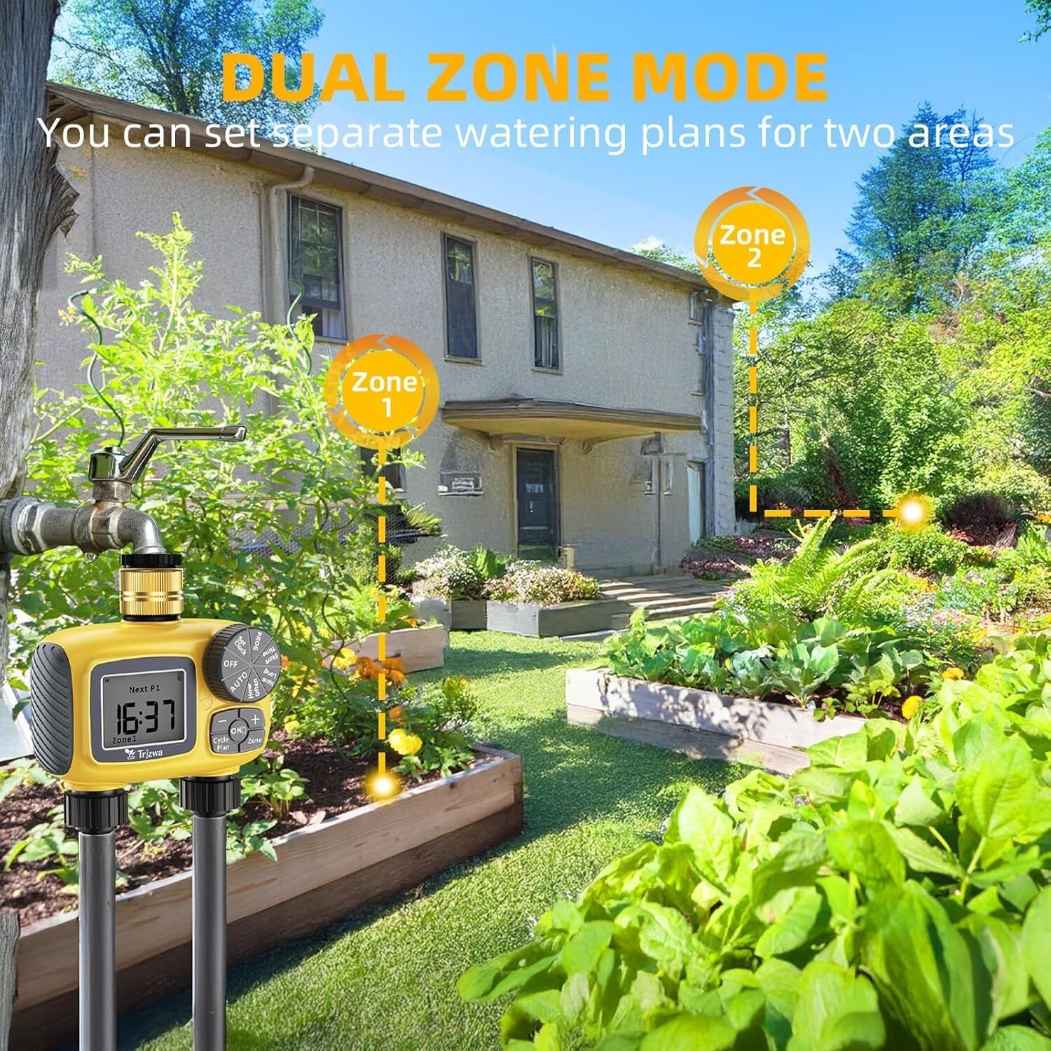 2-Zone Programmable Sprinkler Timer Outdoor with Brass Swivel for Garden Hose
