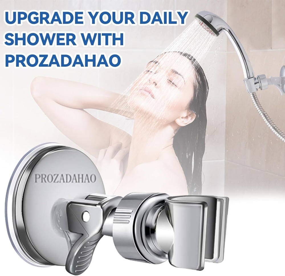 Stylish Silver Shower Head Holder with Strong Suction Cup - Adjustable Height