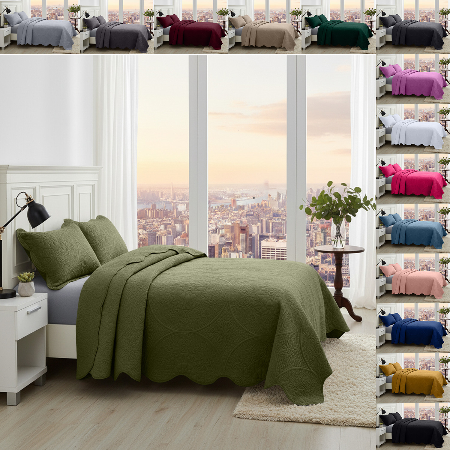 Luxury Bedspread Bedding Set 3 Piece Quilted Coverlet Bed Throw Queen King Size