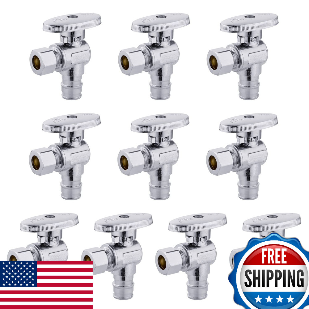 10 PCS EFIELD Stop Angle Valve Pex-A Inlet 1/4 Turn 3/8" OD Compression 1/2" Pex