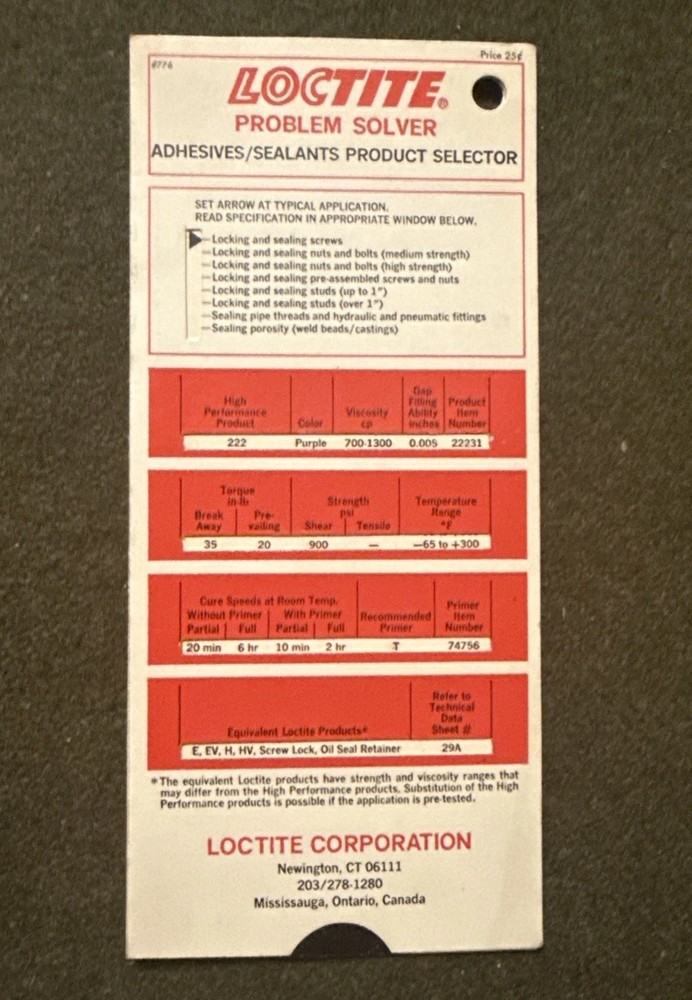 Vintage LOCTITE Adhesive Problem Solver Slide Rule Selector USA 🇺🇸 Excellent