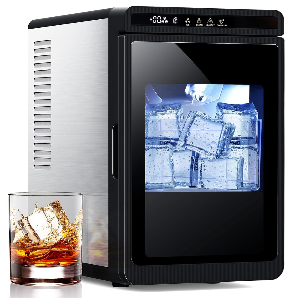Portable Clear Ice Cube Maker - 3 Ice Cubes in 20 Mins, Auto-Cleaning, Timer