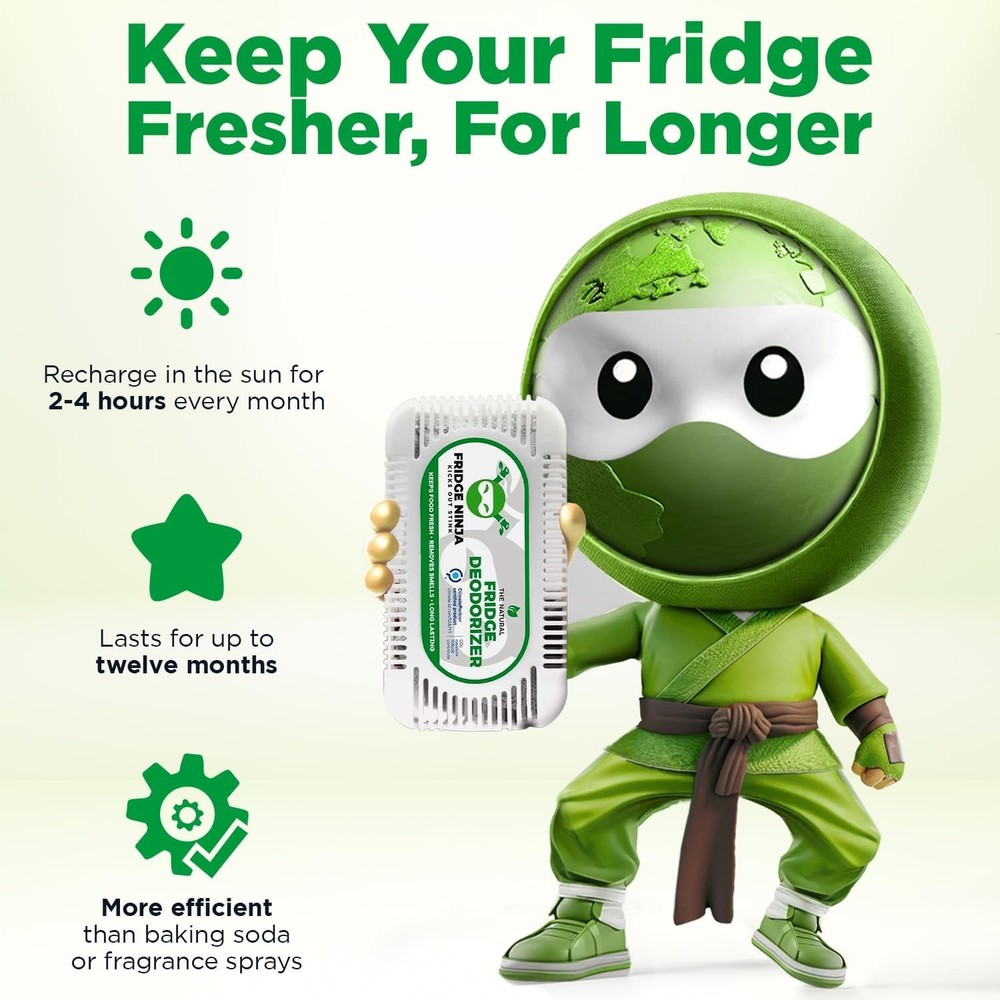 Fridge Ninja Fridge Deodorizer (2 Pack) - More Effective Than Baking Soda - Natu