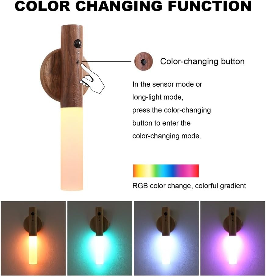 2 Pack Walnut Night Lights with Motion Sensor & RGB Touch Control | USB-C