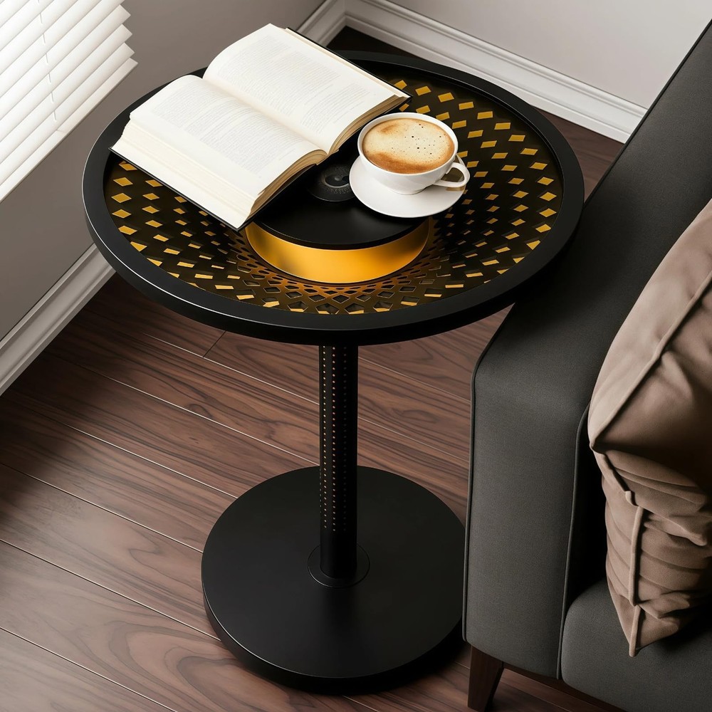 End Table, Side Table with Ambient Light and Wireless Charging, Nightstand, S...