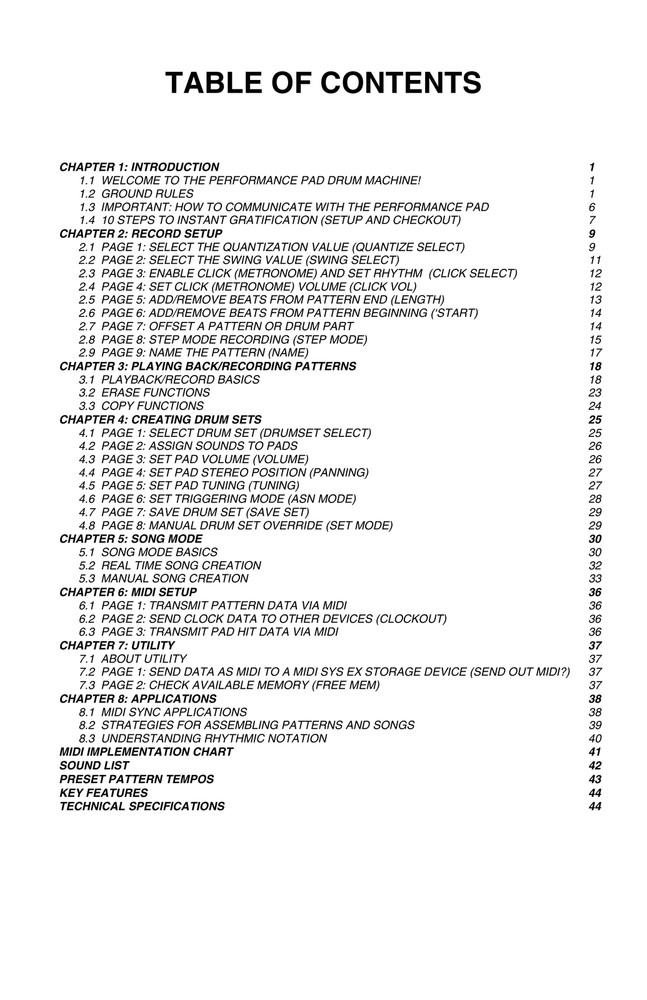 Alesis Performance Pad — Reference Manual User Guide — 46 Pages — USA Made
