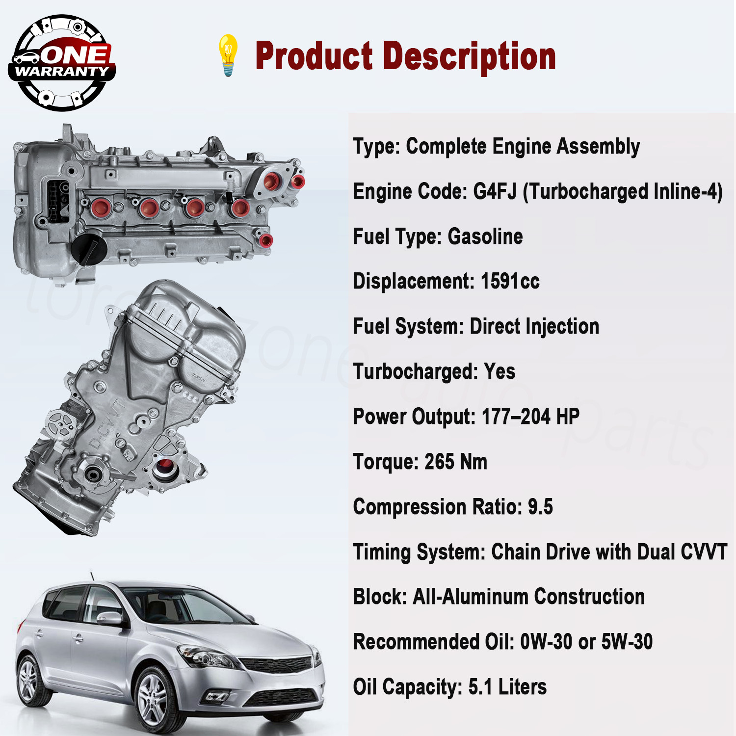 G4FJ 1.6T Turbo Engine Motor For 2015-2020 Hyundai Tucson , 14-19 Hyundai Sonata