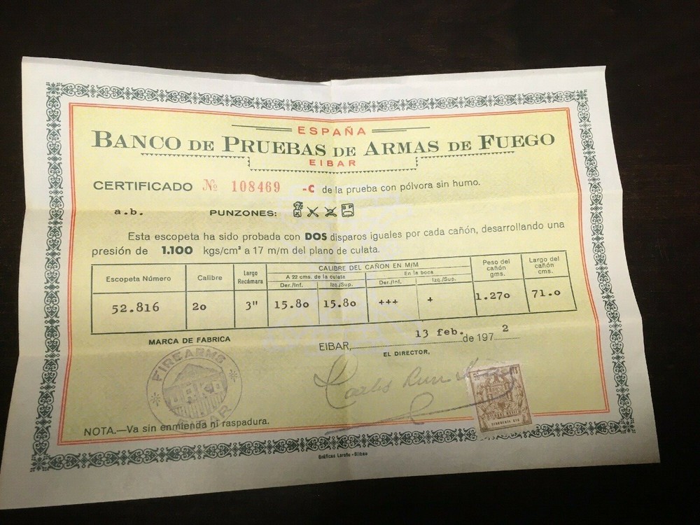 Official Proof Certificate Shotgun Model 125