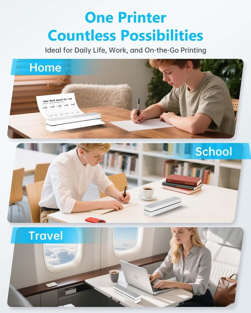 PRT Inkless Portable Printer for Travel, Wireless Thermal Printer Support 8.5...