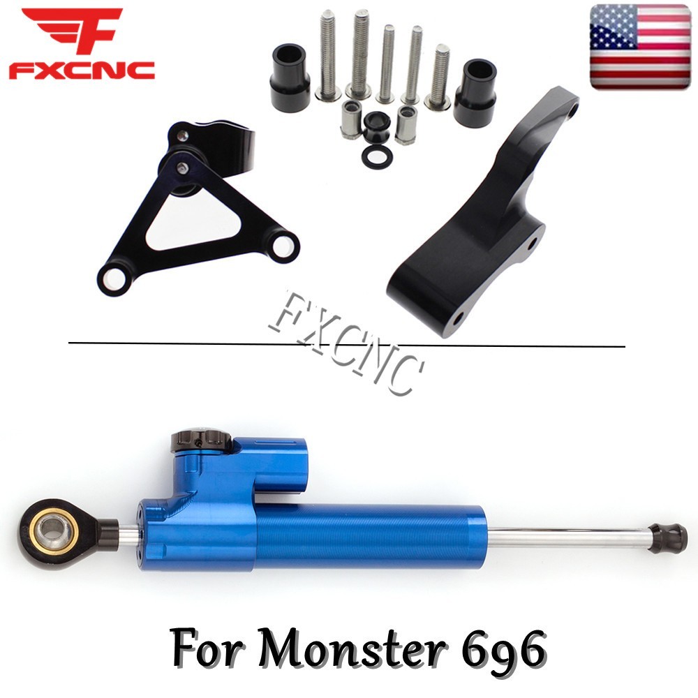 Blue Steering Damper Stabilizer & Mounting Bracket Kit For Ducati Monster 696