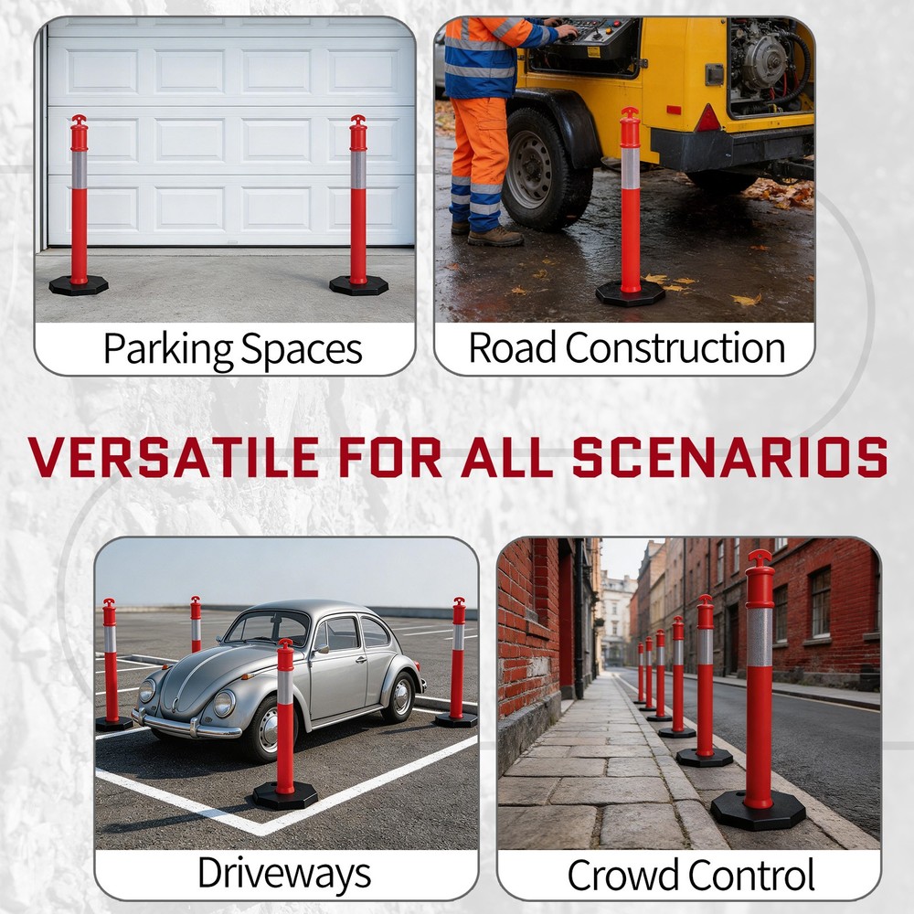 3 Pack 45" Orange Portable Traffic Delineator Post Cone with Rubber Base