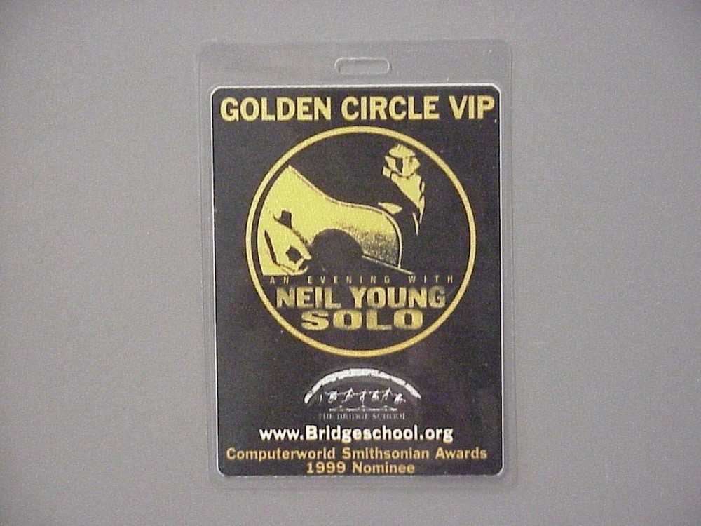 Neil Young backstage pass Laminated tour pass Solo 1999