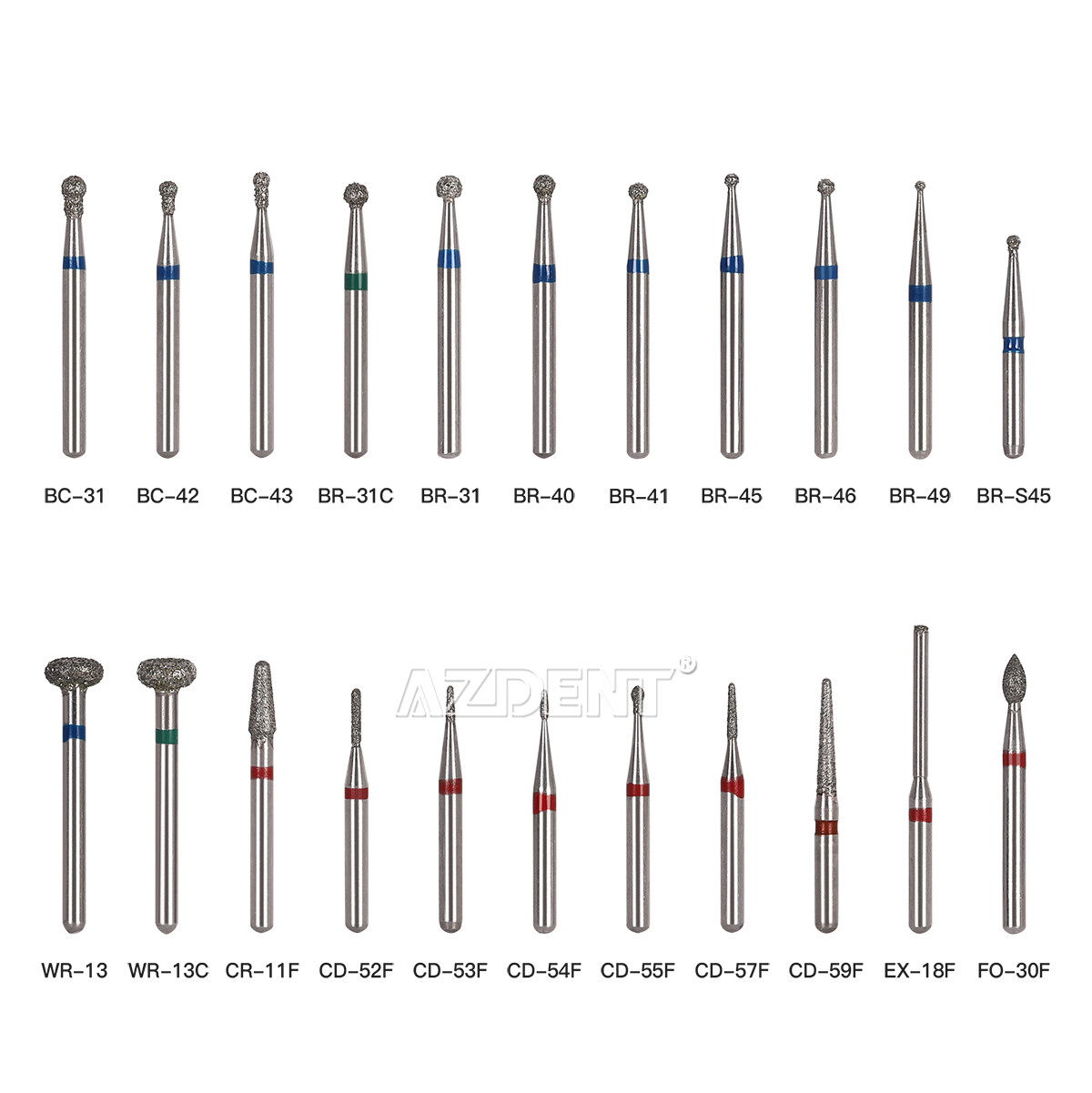 100pcs AZDENT Dental Diamond Burs For High Speed Handpiece Friction Grip 1.6mm