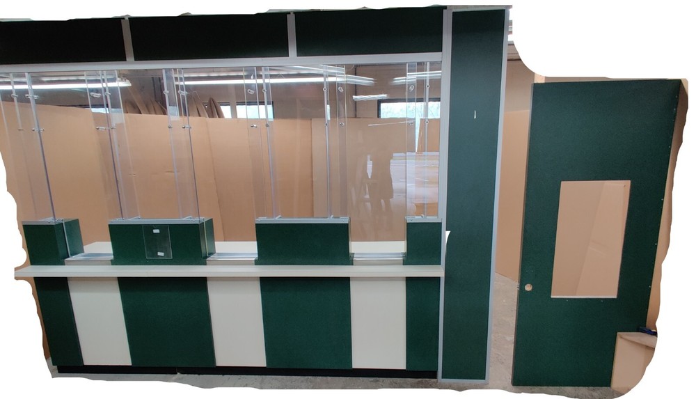 Bullet Resistant 3 Station Interior Kiosk Green & White