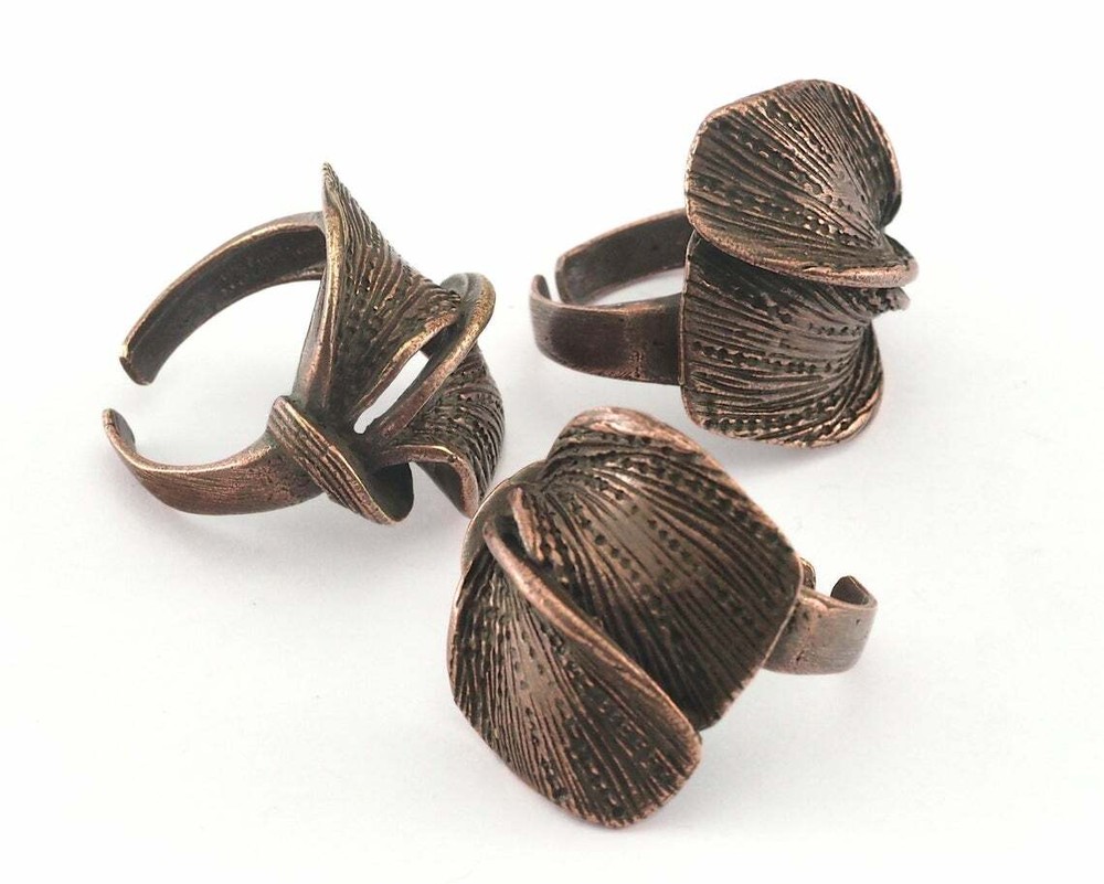 Leaf Adjustable Ring Antique Copper Plated brass 18mm 8US inner size Adjus. 3245