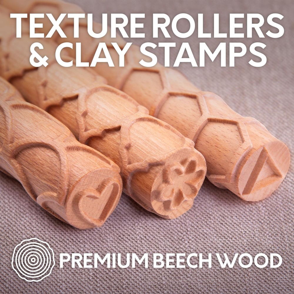 Extra Large Clay Texture Rollers with Pottery Stamps | 3 Texture Rollers | 6 ...