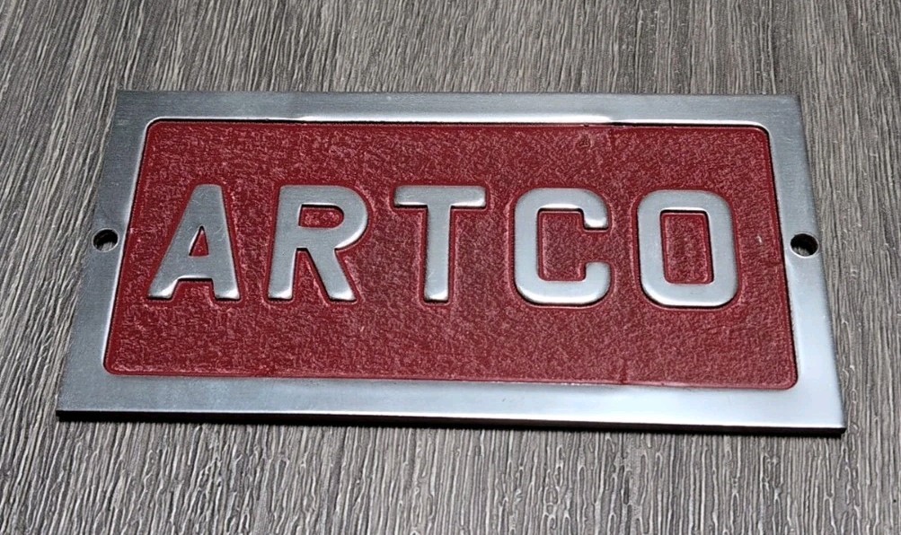 Vintage ARTCO Cast Aluminum Machine Nameplate  Industrial Tool Tags...