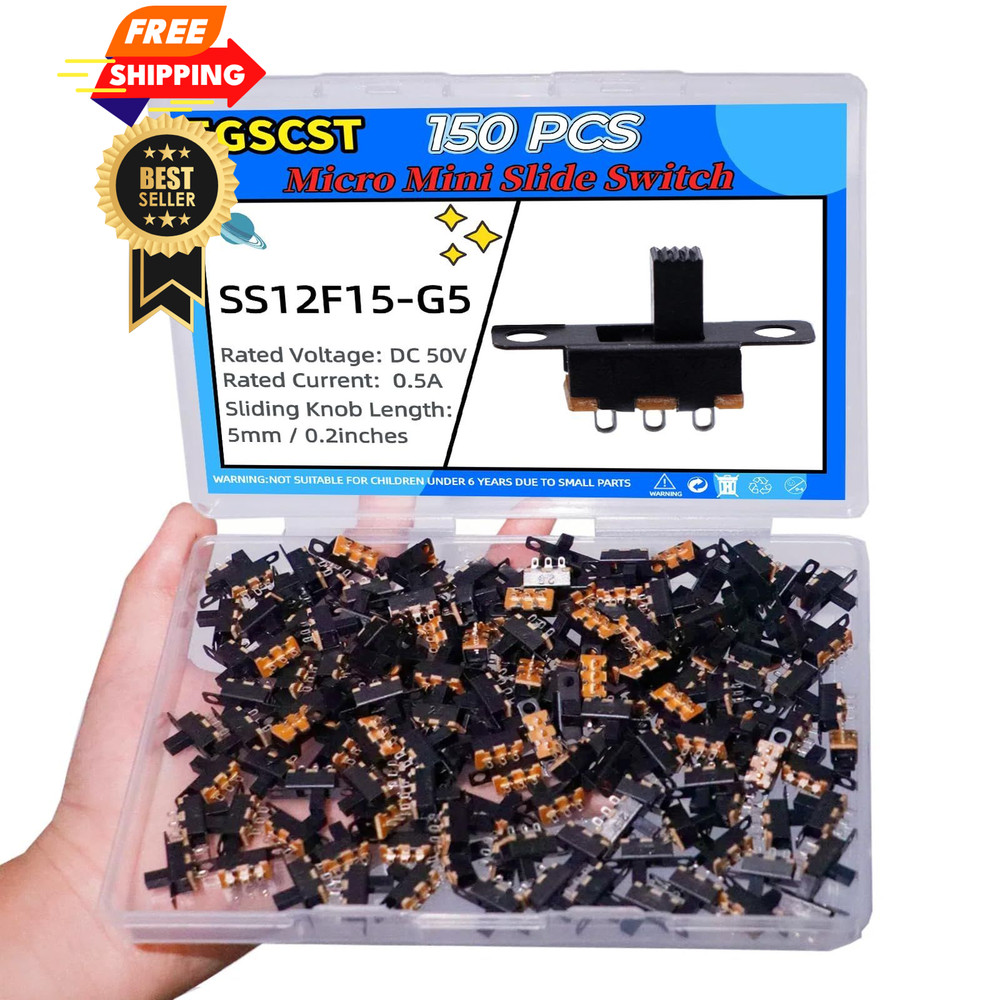 EGSCST 150PCS Micro Mini Slide Switch SPDT 1p2t Toggle Switches 2 Black