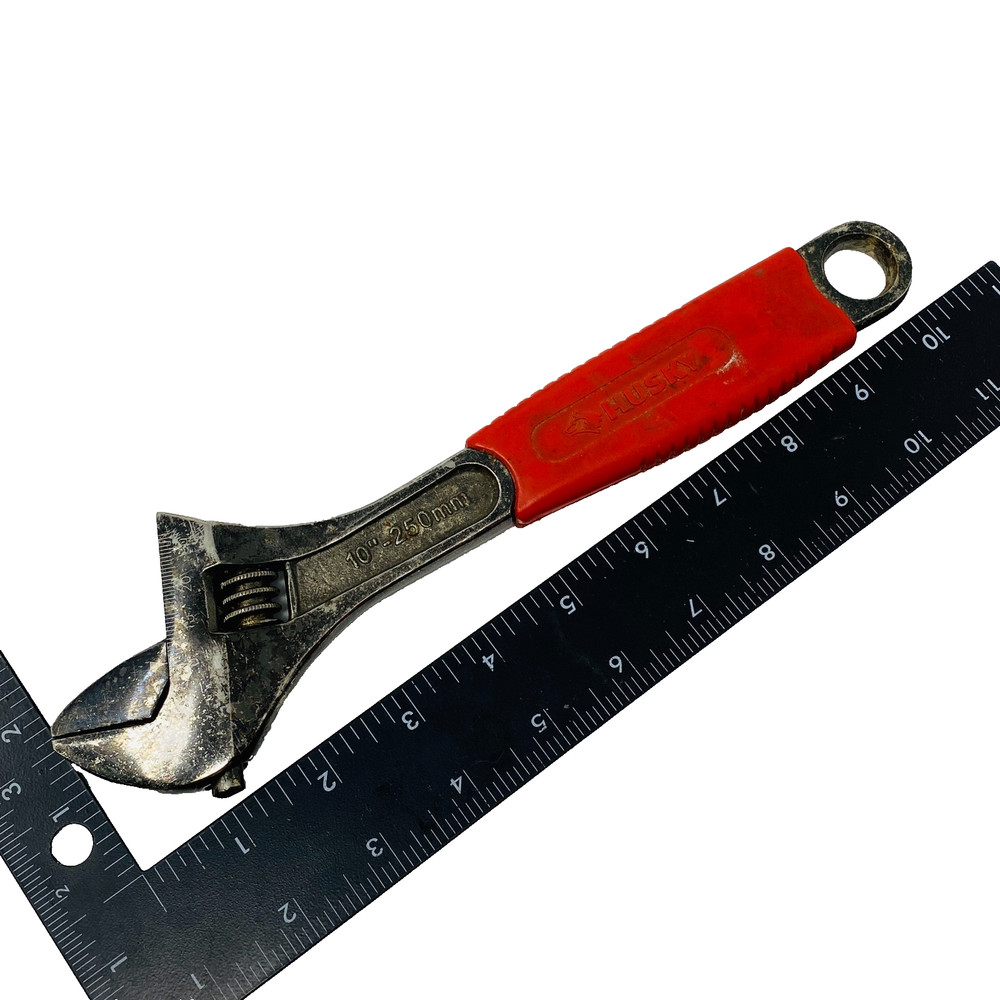 Husky 10 in Adjustable Wrench Hand Tool, Red Handle