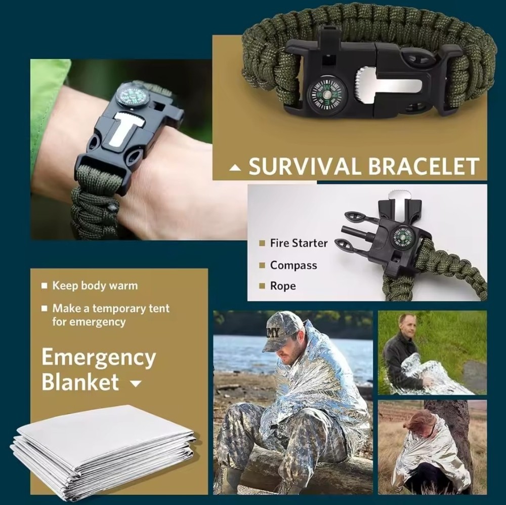 Mini Emergency Survival Kit Bug Out Bag 13 Piece Multi Tools W/ First Aid Kit