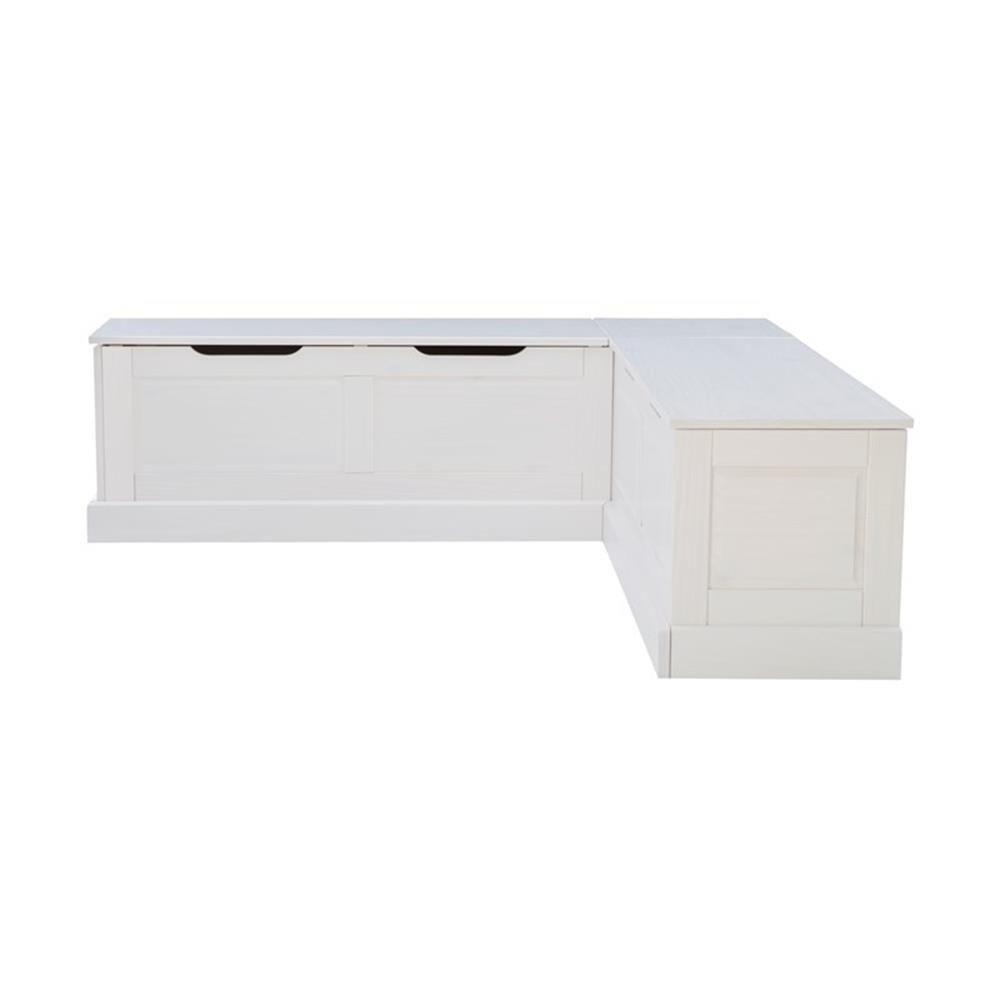 Linon Troyin Backless Corner Nook with Storage in Solid White Pine