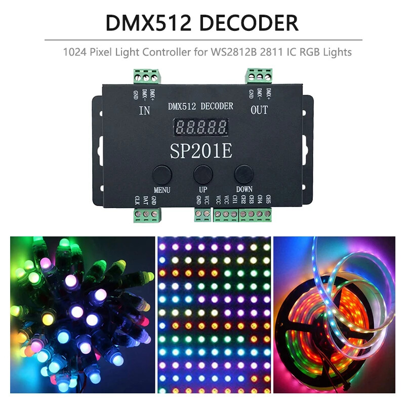 SP201E DMX512 DECODER DC 5-24V Converter Controller SPI Pixel LED 1024 Pixels