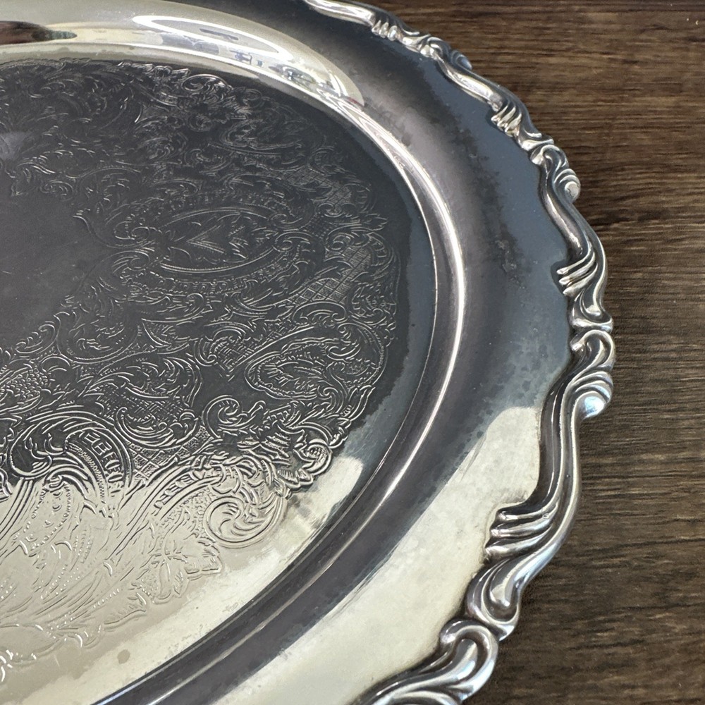 Oneida Silver Plated Platter 12 Inch Scrolls Intricate Design ~ Please Read