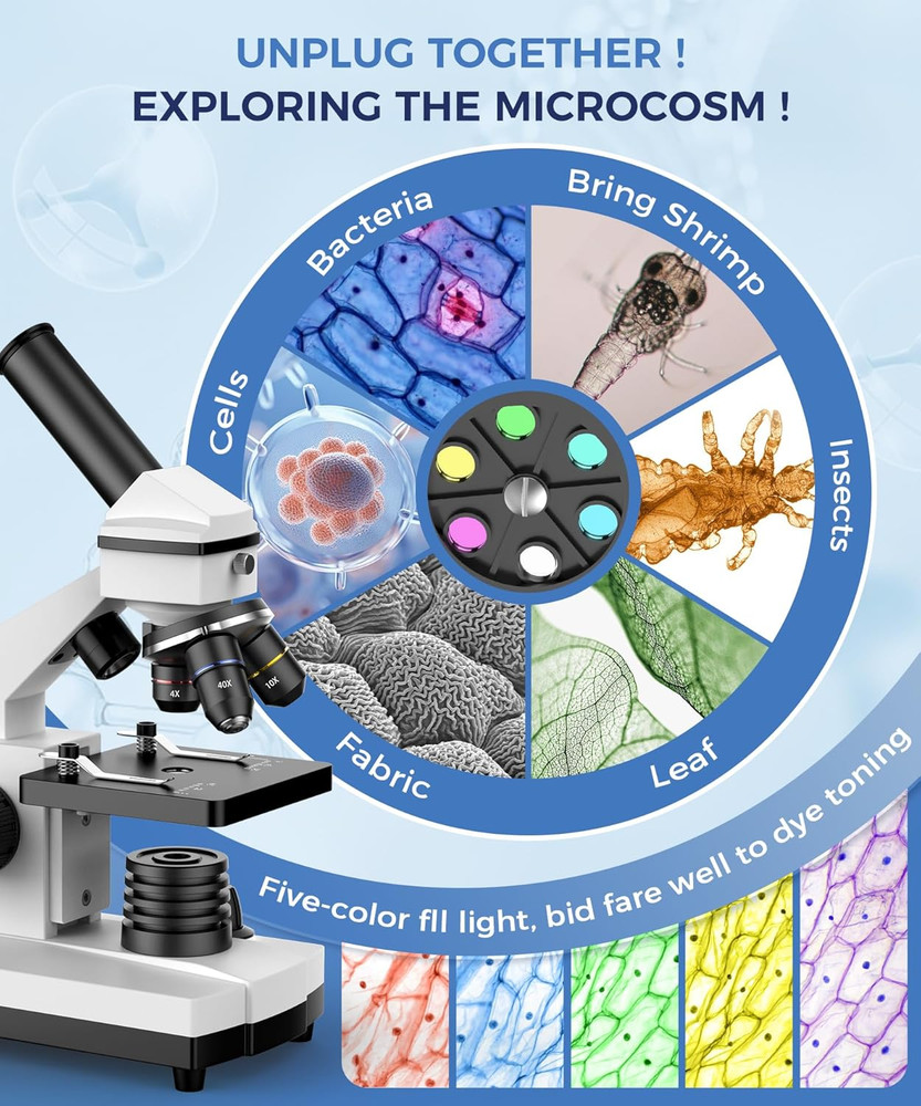 Compound Microscope for Adults & Students - 100X-2000X High-Power Biological Mic